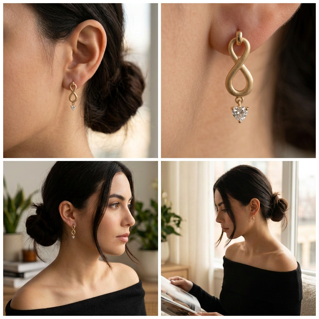 Grapa Larga de Oro 14k Colgantes Infinitos con Zirconia mod. 11240