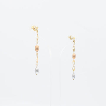 Arete Largo de Oro 14k con Infinitos y Lunetas Infladas Estilo Hueco mod. 5771