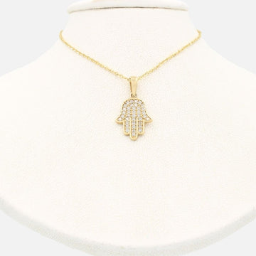 Gargantilla de Oro 14k con Dije de Mano de Fátima Incrustada con Zirconias mod. 9635