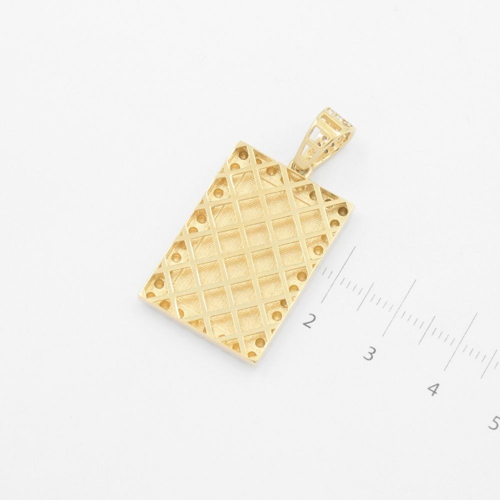Dije de Oro 14k Diseño de Cuadro de Cartas Incrustado de Zirconias mod. 9479