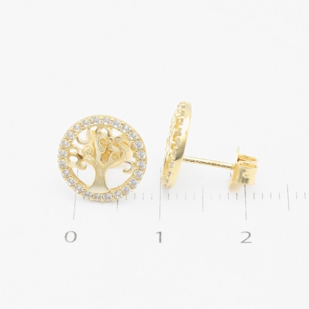 Arete de Oro 14k Diseño Circular Incrustado de Zirconia con Árbol de la Vida mod. 9357