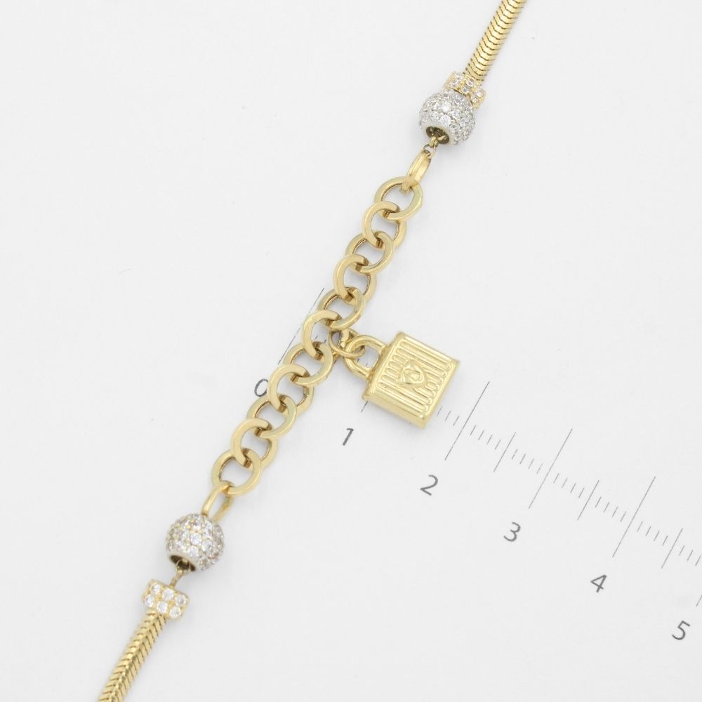 Pulsera de Oro 14k Diseño Especial con Esferas de Zirconias y Charm de Candado mod. 9694