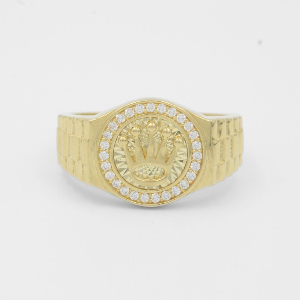 Anillo de Oro 14k Diseño Diamantado con Zirconias y Corona de Rey mod. 7882