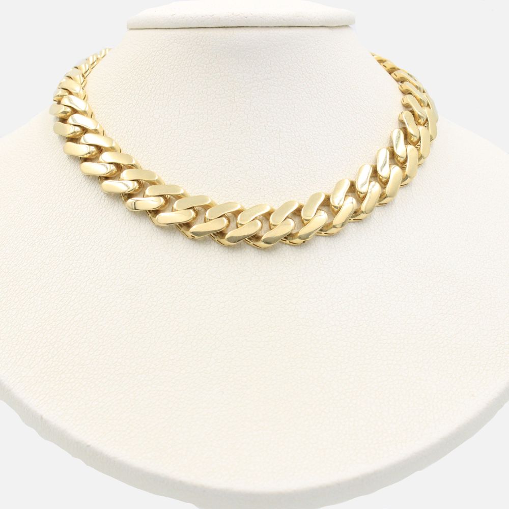 Cadena Monaco Chain 14k Modelo Classic Hueco con Broche Pavé mod. 9025