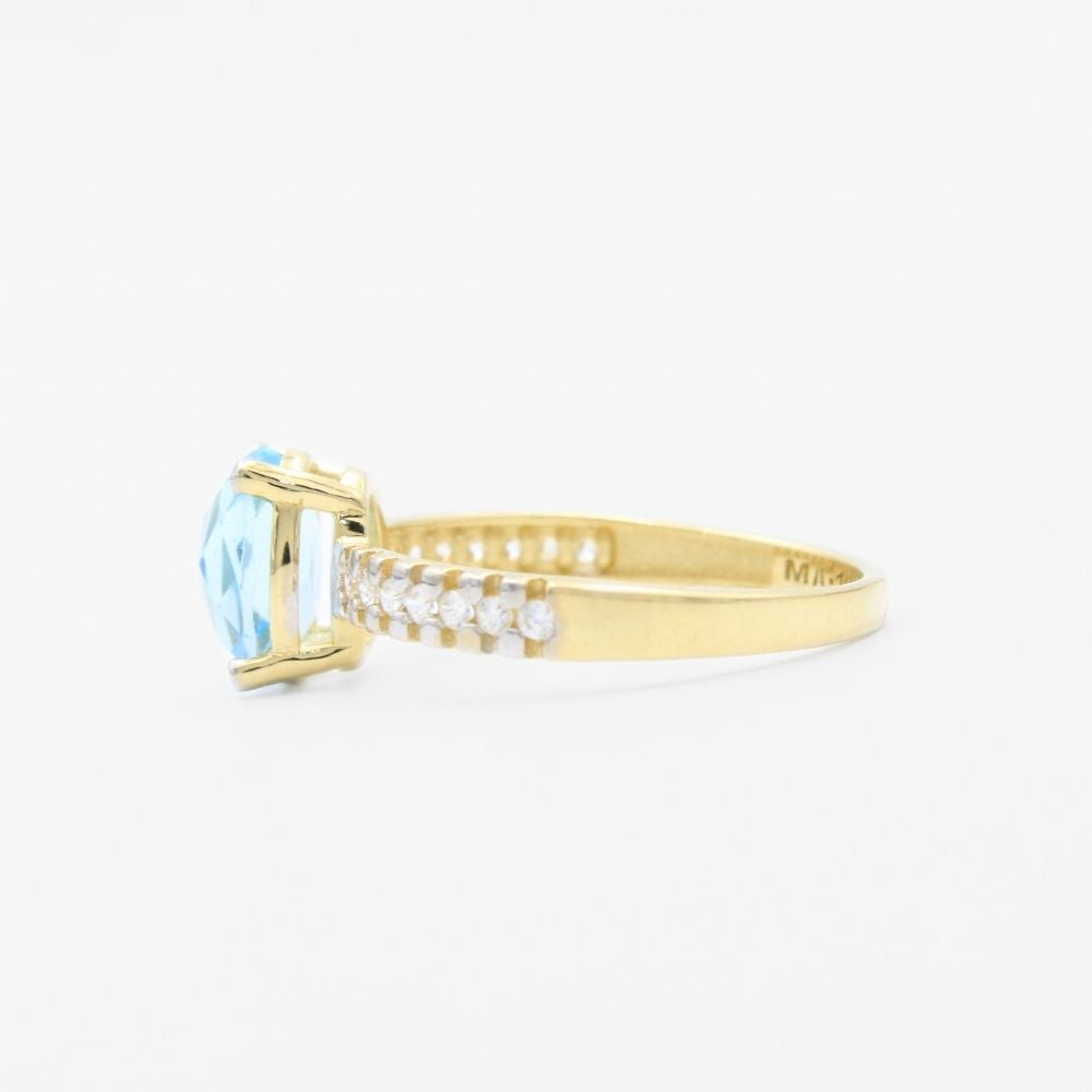 Anillo de Oro 14k con Diseño Oval con Zirconia Aguamarina mod. 9296