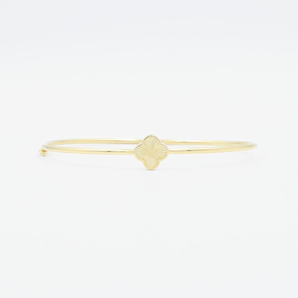Aro de Oro 14k Tubular Hueco con Trébol de Diamantado Arcoíris mod. 8991