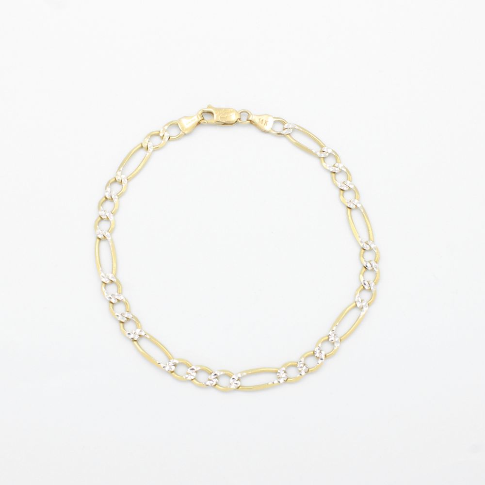 Pulsera Eslabón de Oro 14k Tejido 3x1 Diamantado mod. 9511