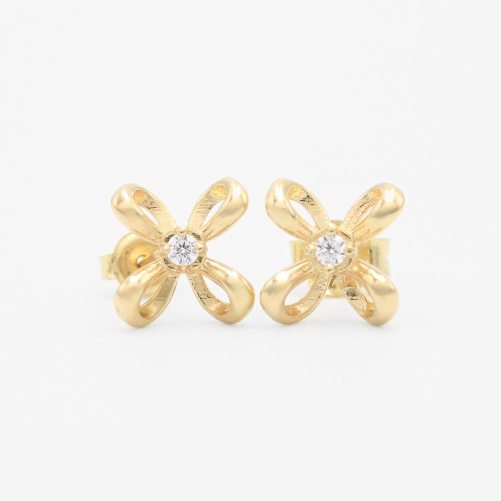 Arete de Oro 14k con Diseño de Moño con Incrustación de Zirconia mod. 9358