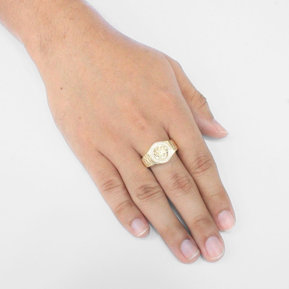 Anillo de Oro 14k Diseño Diamantado con Zirconias y Corona de Rey mod. 7882