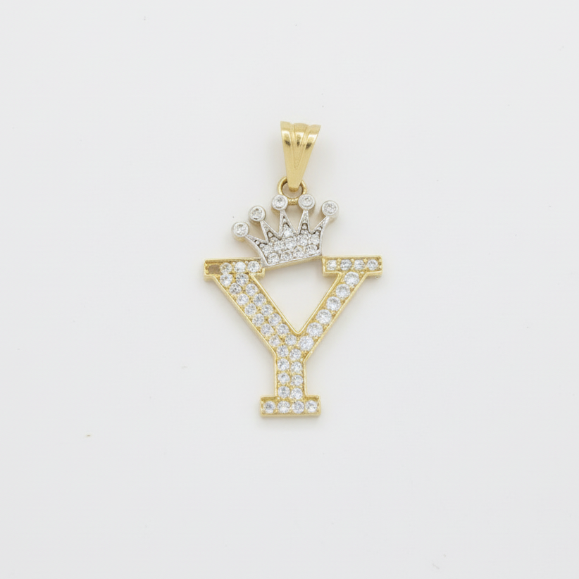 Dije de Oro 14k con Diseño de Inicial Y Incrustada con Zirconias mod. 10094