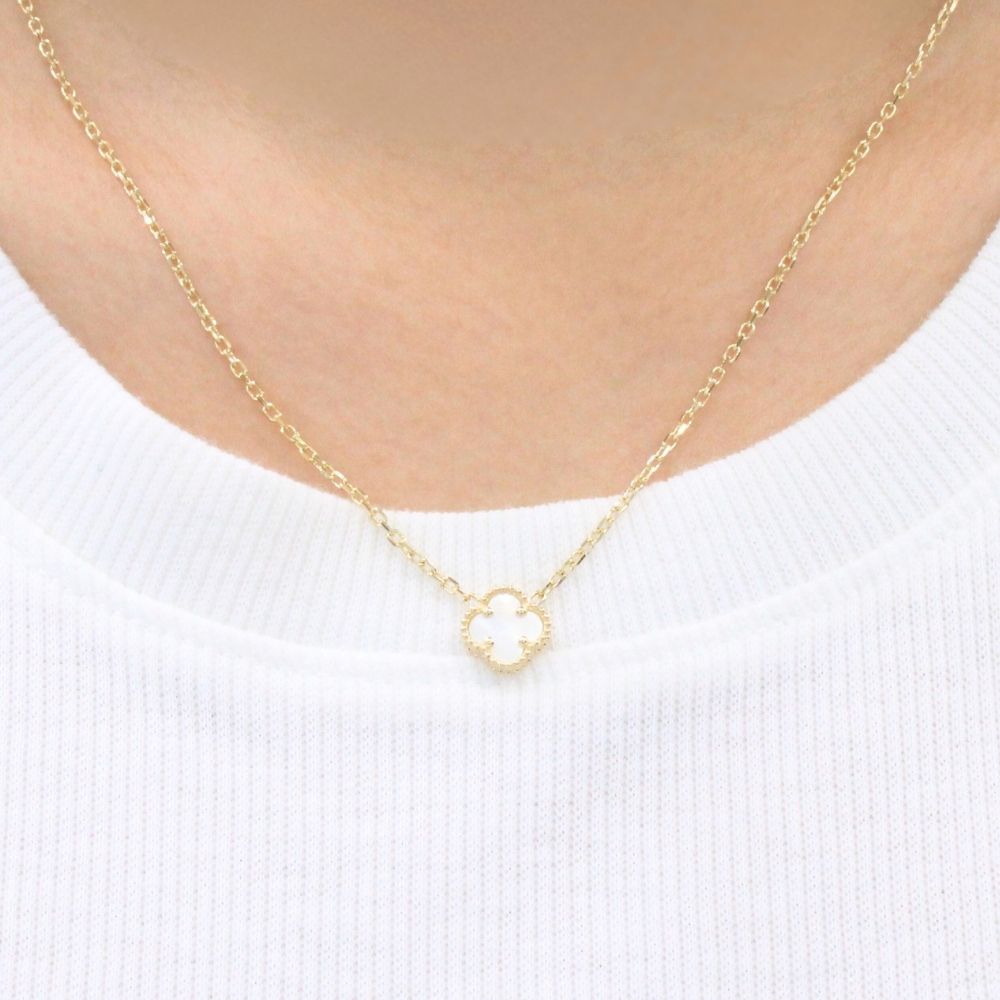 Gargantilla de Oro 14k Trébol Incrustado con Madre Perla mod. 9567