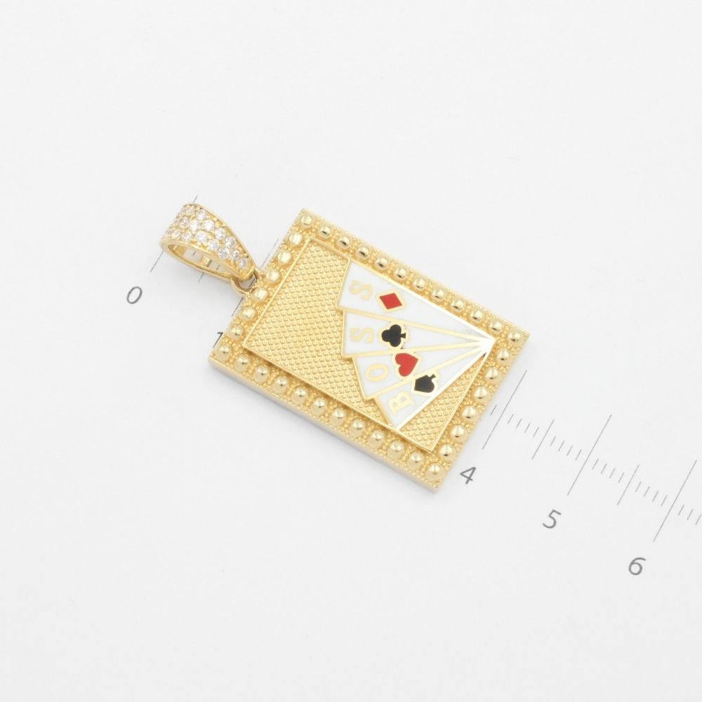 Dije de Oro 14k Diseño de Cuadro de Cartas Incrustado de Zirconias mod. 9479