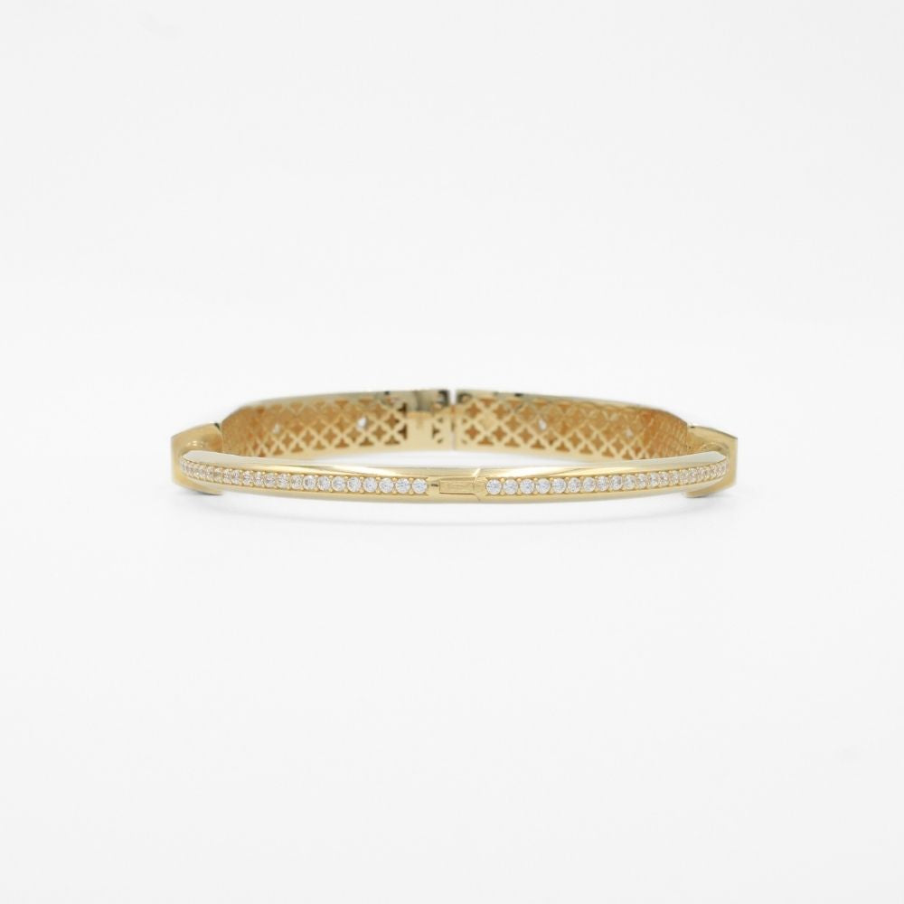 Aro de Oro 14k Modelo Especial Electro Formado Hueco con Incrustación Fina de Zirconias mod. 9745