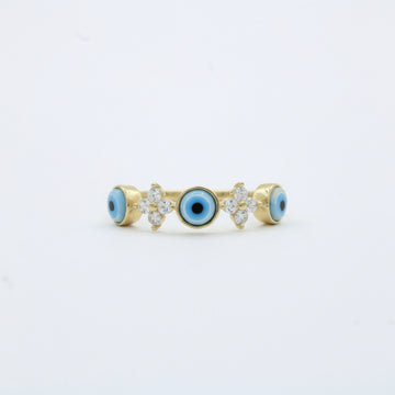 Anillo de Oro 14k Modelo de Protección con Ojos Turcos y Zirconias  mod. 10009