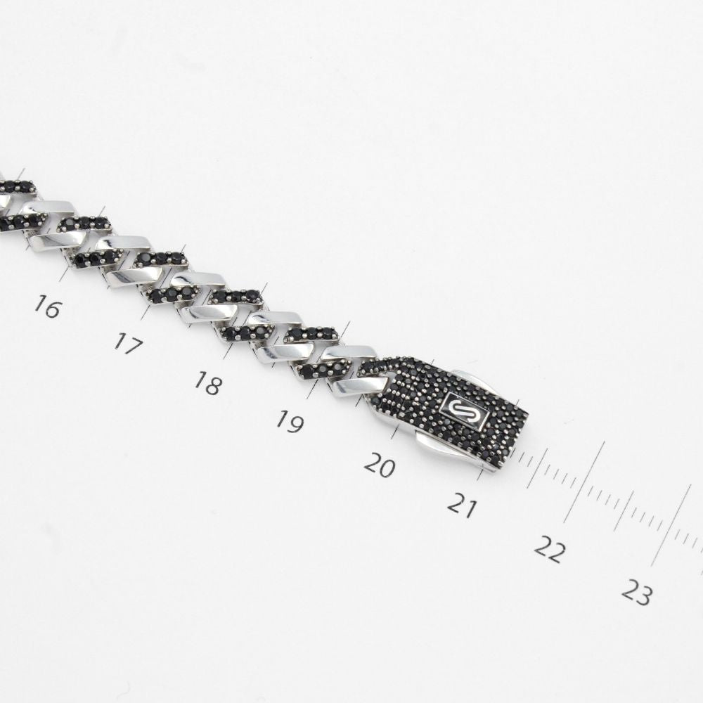 Pulsera Mónaco Chain 14k Modelo Edge de Broche Pavé con Incrustación Alt. de Swarovski Oscuro mod. 9650