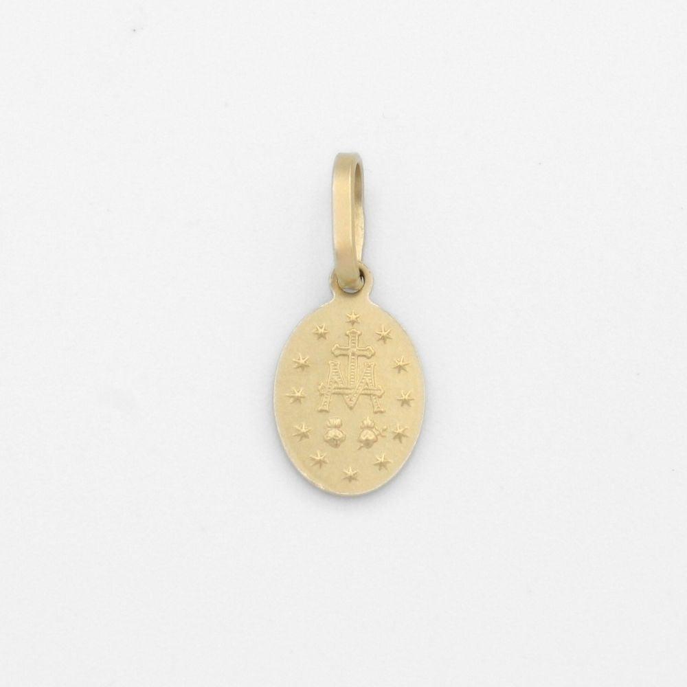 Medalla de Oro 14k con Forma Oval de Diseño Sólido Fino con Imagen de la Virgen Milagrosa mod. 9850