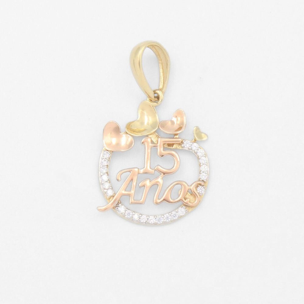 Dije de Oro 14k con Diseño Circulan con Detalles de Corazones  mod. 9557