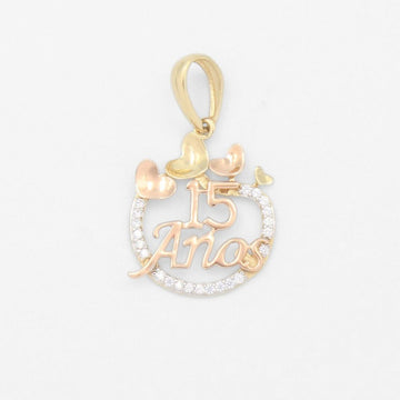 Dije de Oro 14k con Diseño Circulan con Detalles de Corazones  mod. 9557