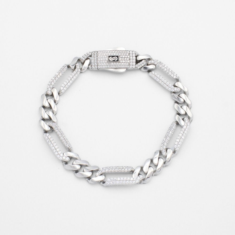 Pulsera Mónaco Chain 14k Modelo Fígaro de Broche Pavé con Incrustación Alt. de Swarovski mod. 9651