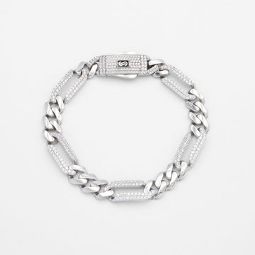 Pulsera Mónaco Chain 14k Modelo Fígaro de Broche Pavé con Incrustación Alt. de Swarovski mod. 9651