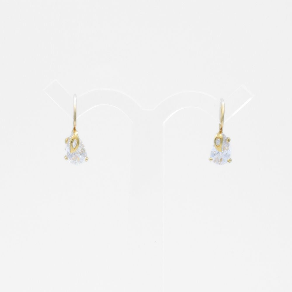 Arete con Broche Arillo de Oro 14k Gota de Zirconia Brillante mod. 9766