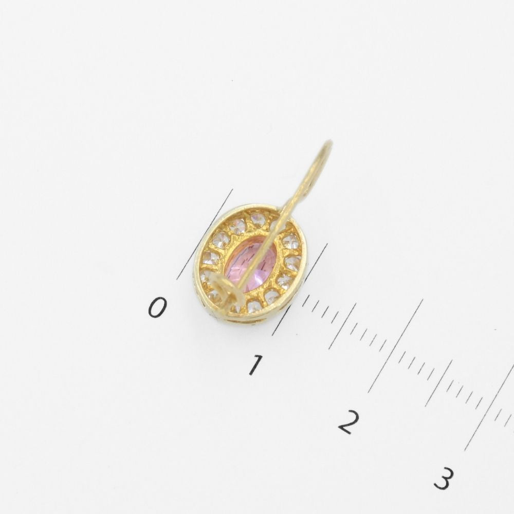 Arete con Broche Arillo de Oro 14k con Diseño Oval con Zirconia Rosa Detallada con Zirconias en Bisel mod. 9763