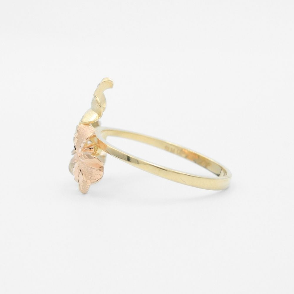 Anillo de Oro 14k Diseño Tradicional con Flores del Pensamiento Detalladas con Diamantado mod. 9588