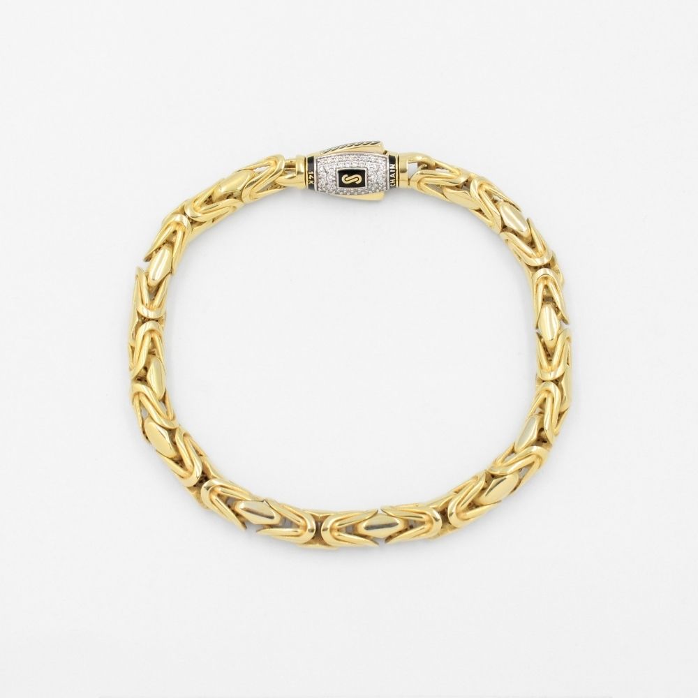 Pulsera Mónaco Chain 14k Modelo Rey Round Plain Hueco con Broche Pavé mod. 8890