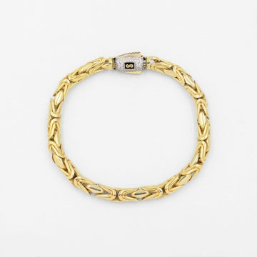 Pulsera Mónaco Chain 14k Modelo Rey Round Plain Hueco con Broche Pavé mod. 8890