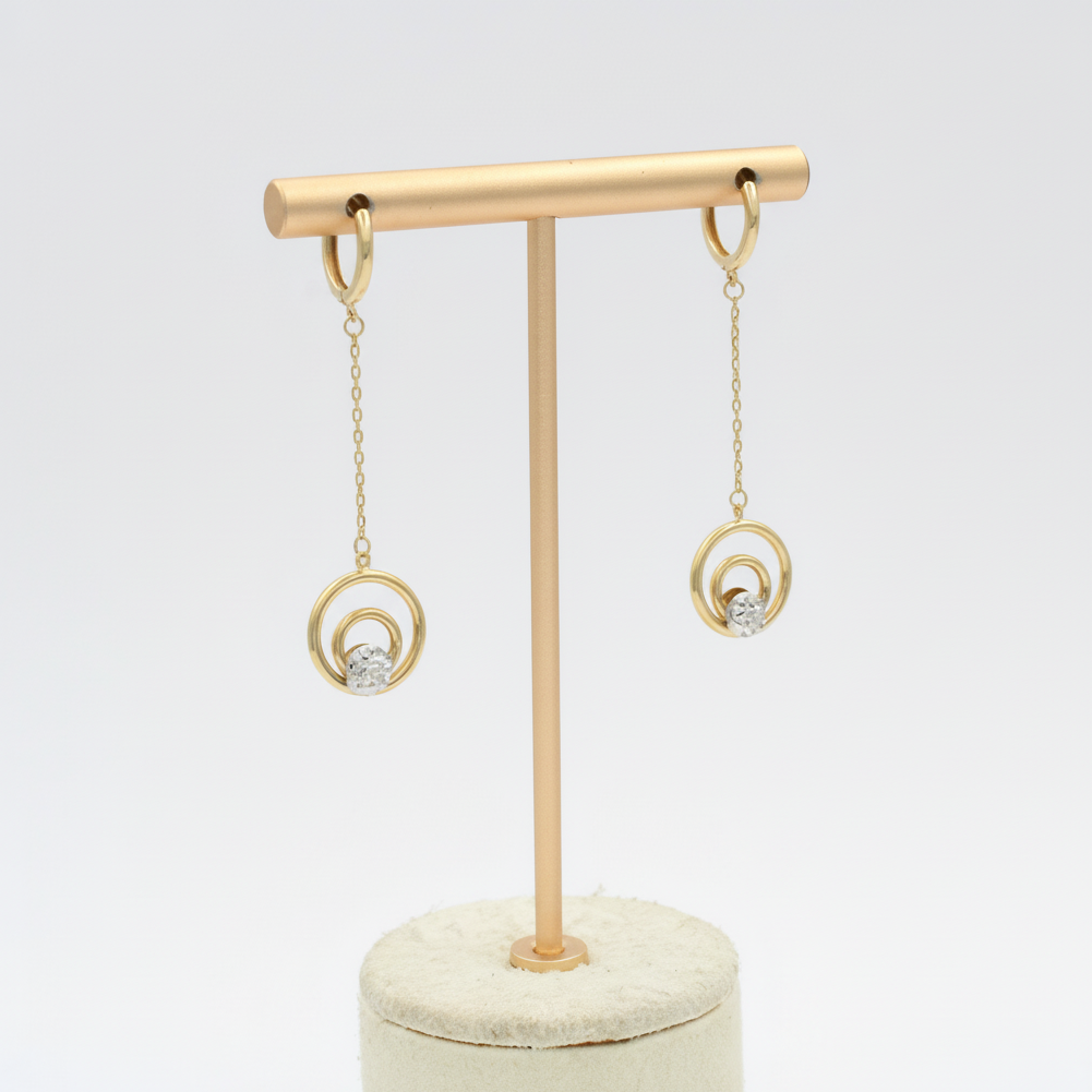 Arete Largo de Oro 14k Diseño Elegante con Círculos Unidos mod. 10122