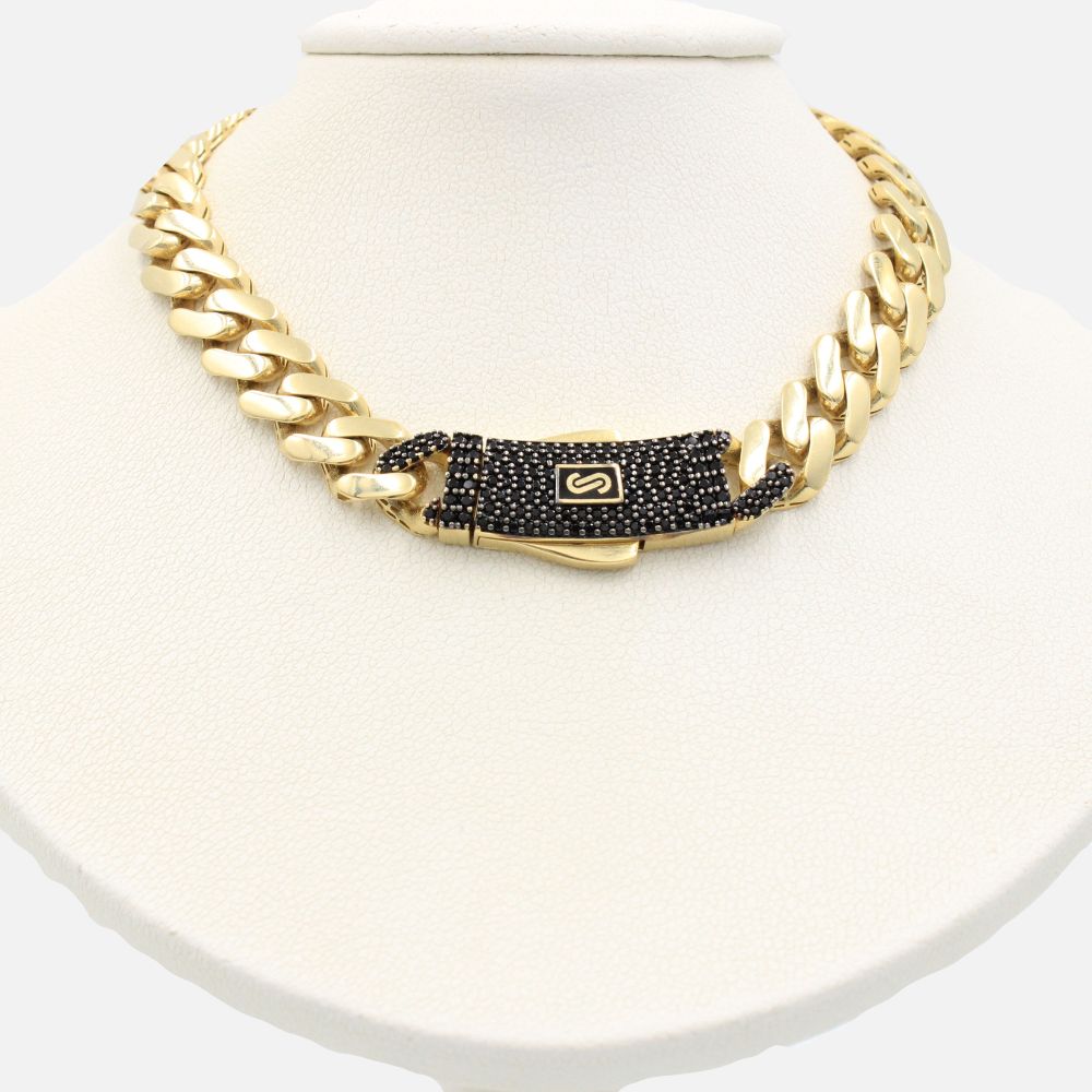Cadena Monaco Chain 14k Modelo Classic Hueco con Broche Pavé mod. 9025