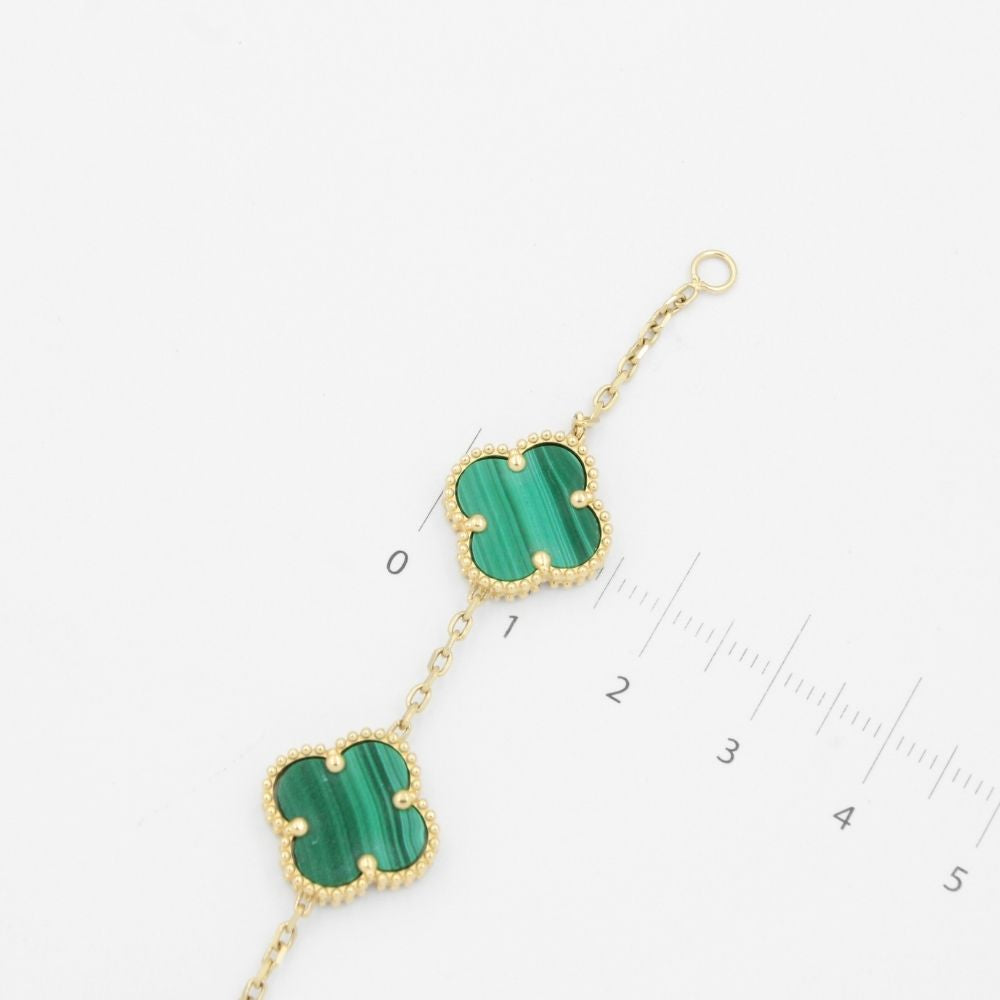 Pulsera de Oro 14k con Eslabones de Trébol Incrustados con Malaquita mod. 9036