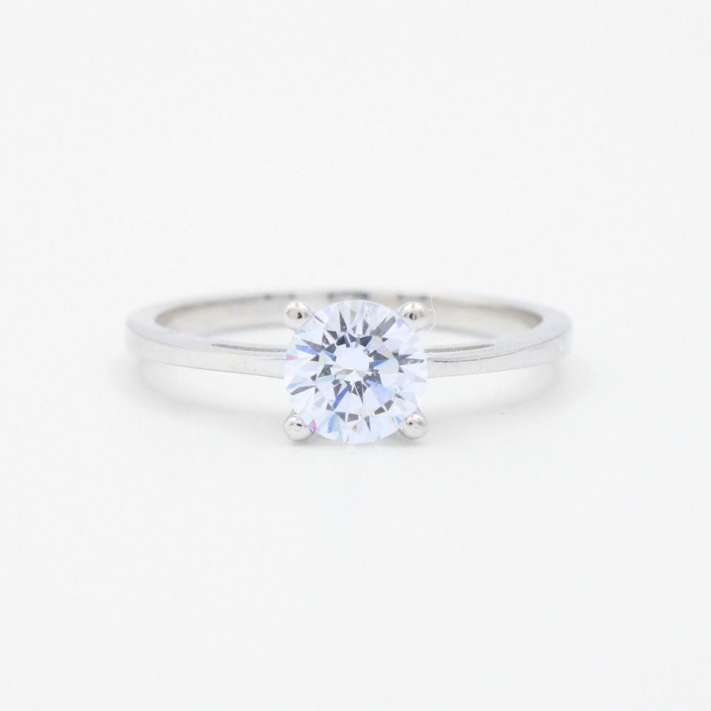 Anillo de Compromiso en Oro 14k Blanco de Diseño Fino con Zirconia Brillante mod. 8958
