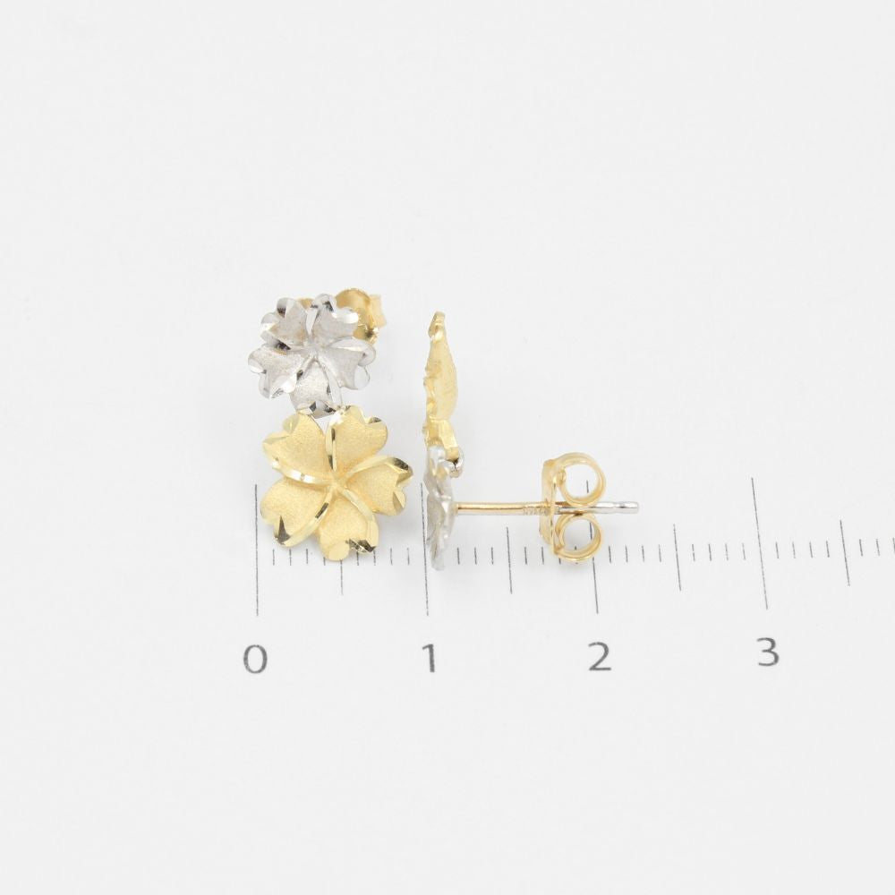 Arete de Oro 14k con Flores del Pensamiento Tono Mate mod. 9066