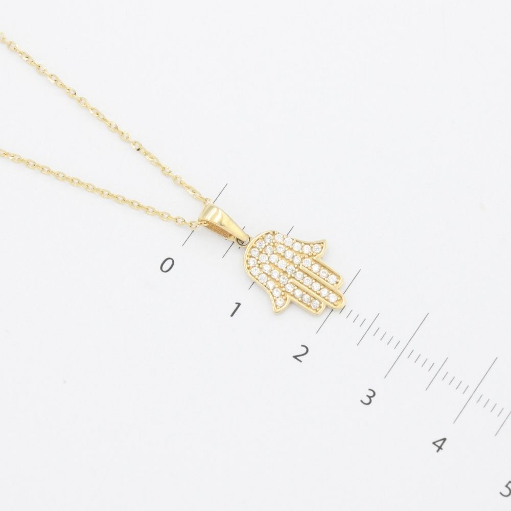 Gargantilla de Oro 14k con Dije de Mano de Fátima Incrustada con Zirconias mod. 9635