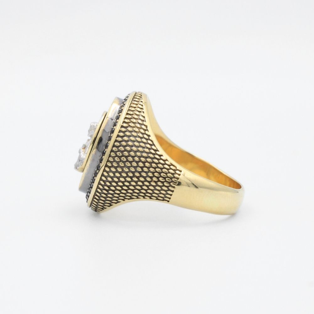Anillo de Oro 14k con Imagen de San Judas Montada en Ónix y Detallada con Zirconias mod. 9457