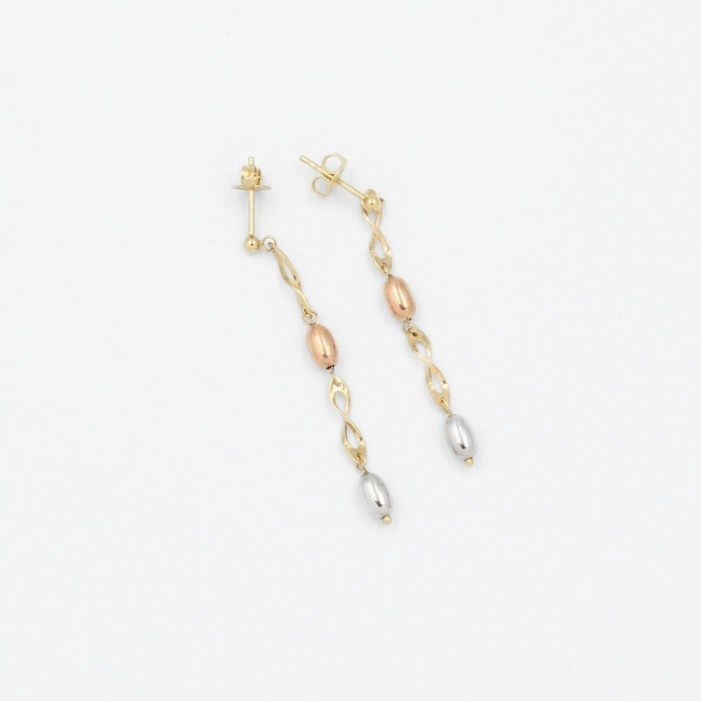 Arete Largo de Oro 14k con Infinitos y Lunetas Infladas Estilo Hueco mod. 5771