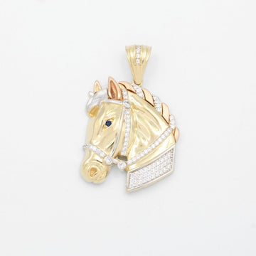 Dije de Oro 14k Diseño en Forma de Perfil de Caballo Estilo Brillante con Zirconias  mod. 9480