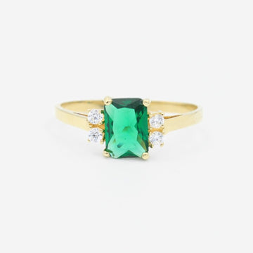 Anillo de Oro 14k con Zirconia de Color Verde Esmeralda mod. 9199