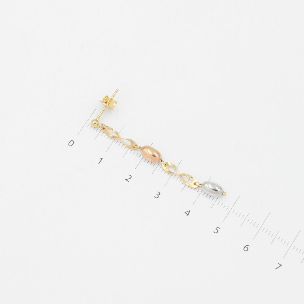 Arete Largo de Oro 14k con Infinitos y Lunetas Infladas Estilo Hueco mod. 5771