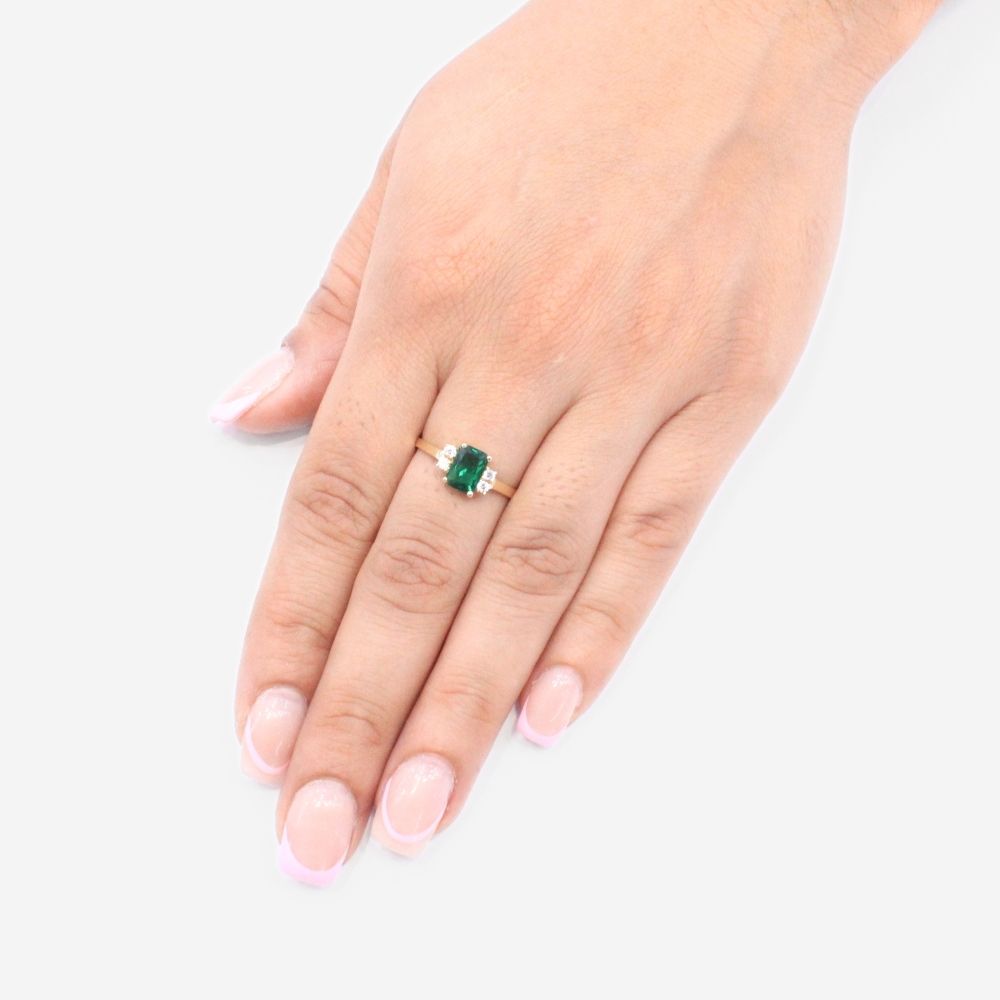 Anillo de Oro 14k con Zirconia de Color Verde Esmeralda mod. 9199