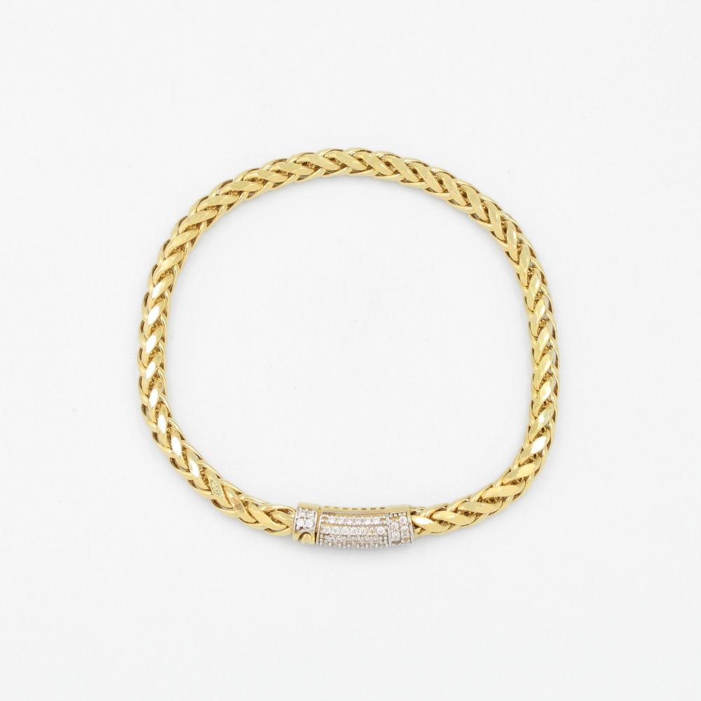 Pulsera de Oro 14k Tejido Espiga Hueca con Broche Incrustado con Zirconias mod. 8802