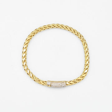 Pulsera de Oro 14k Tejido Espiga Hueca con Broche Incrustado con Zirconias mod. 8802