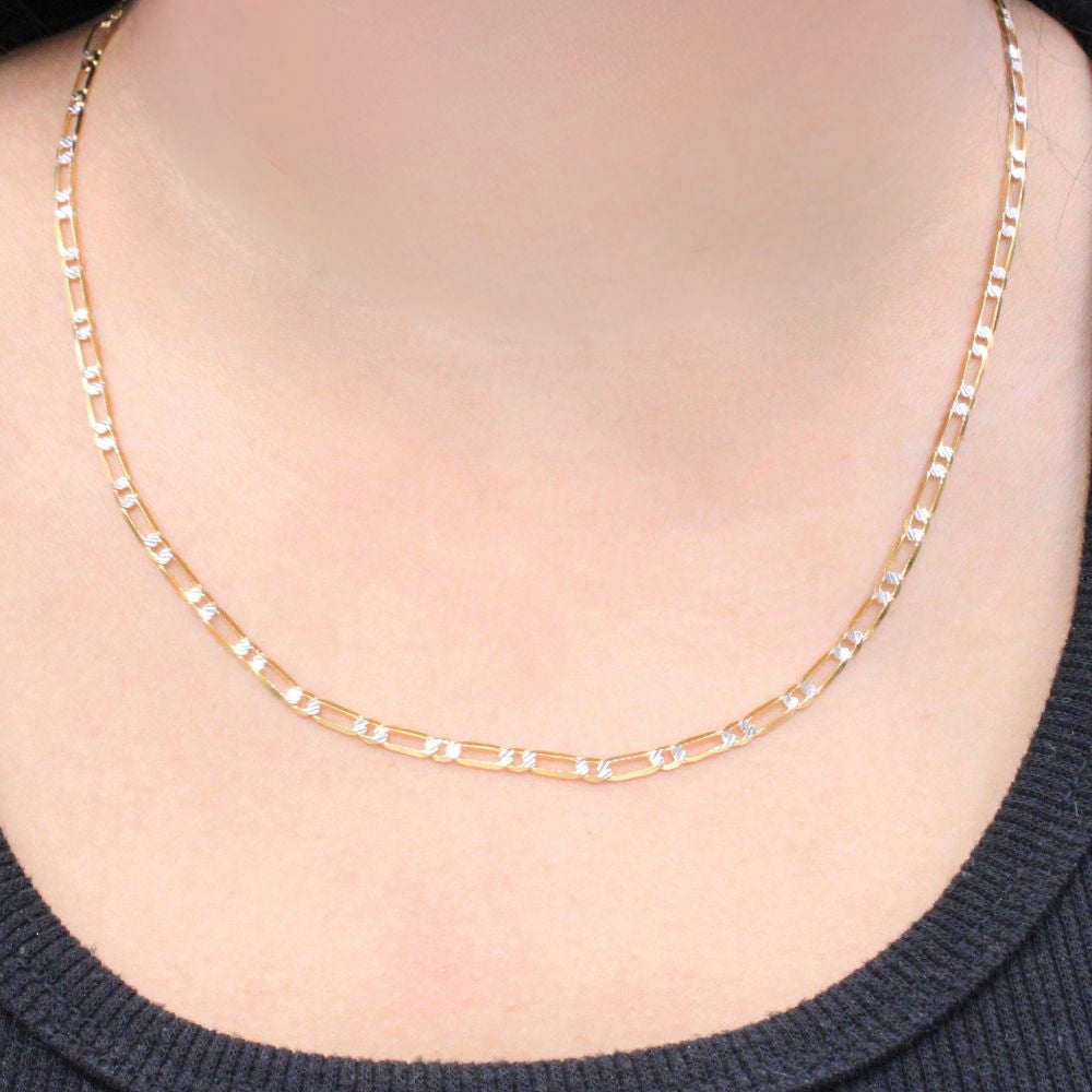 Cadena de Oro 14k Tejido 1x1 Sólido con Diamantado Blanco mod. 8934