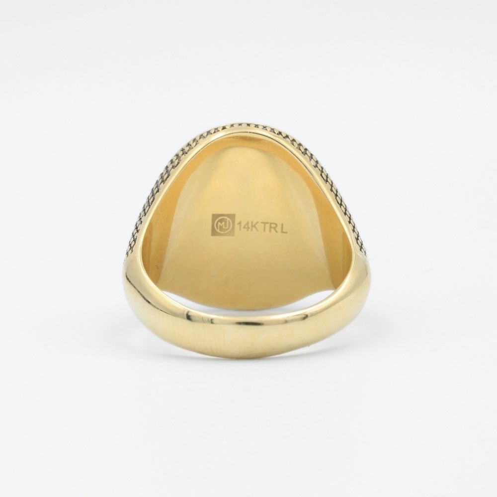 Anillo de Oro 14k con Imagen de San Judas Montada en Ónix y Detallada con Zirconias mod. 9457