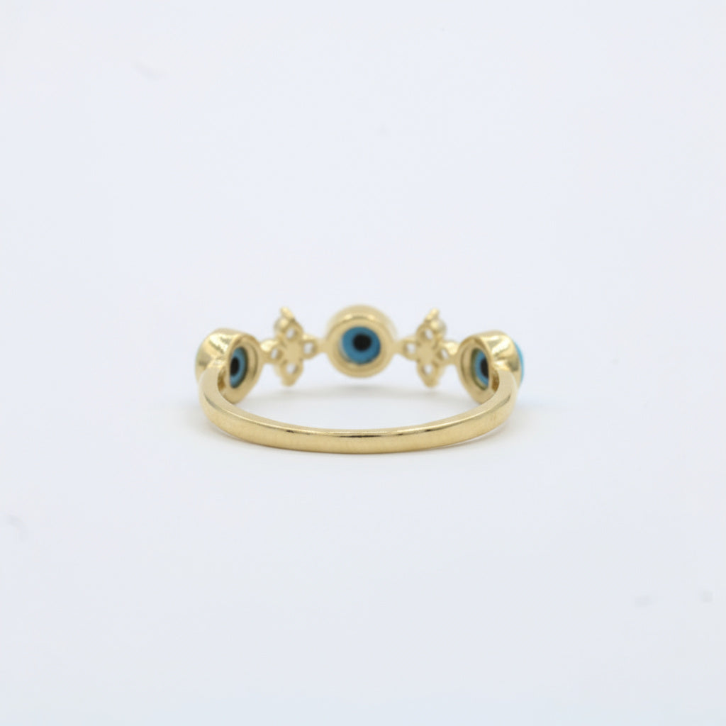 Anillo de Oro 14k Modelo de Protección con Ojos Turcos y Zirconias  mod. 10009