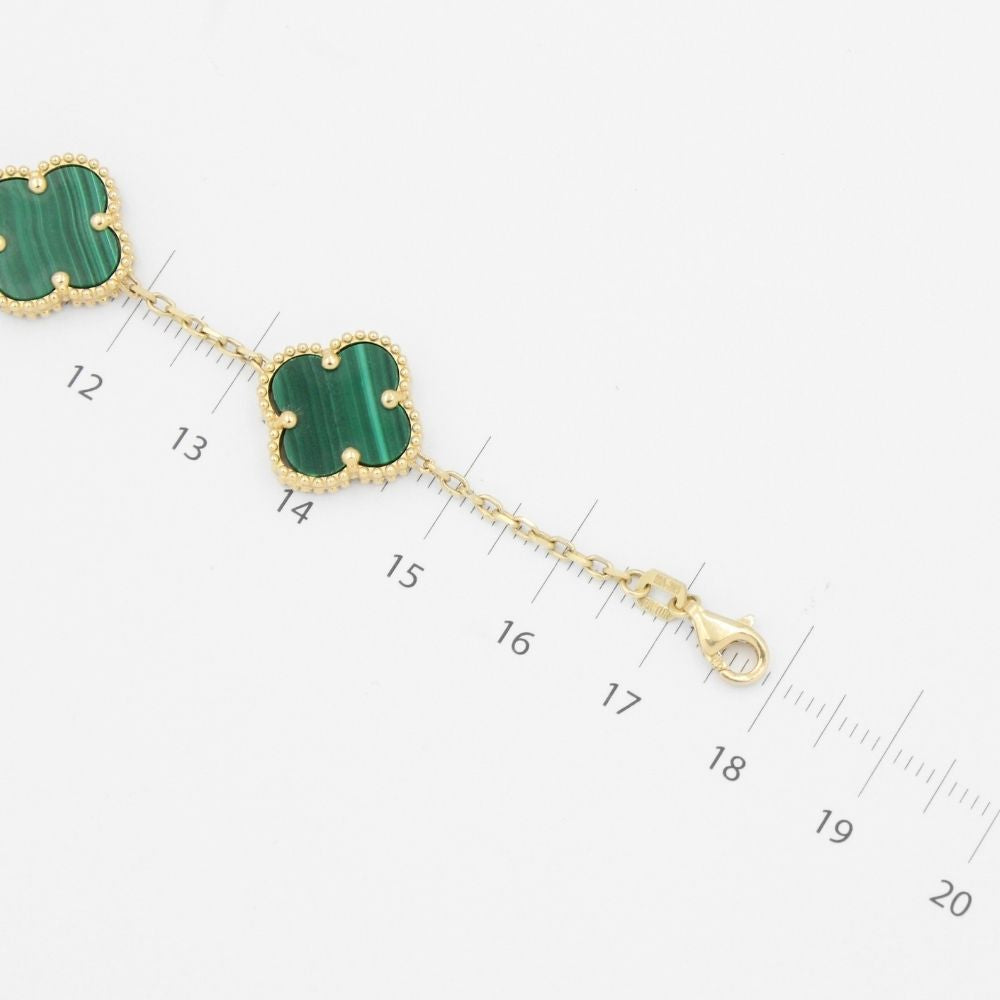Pulsera de Oro 14k con Eslabones de Trébol Incrustados con Malaquita mod. 9036