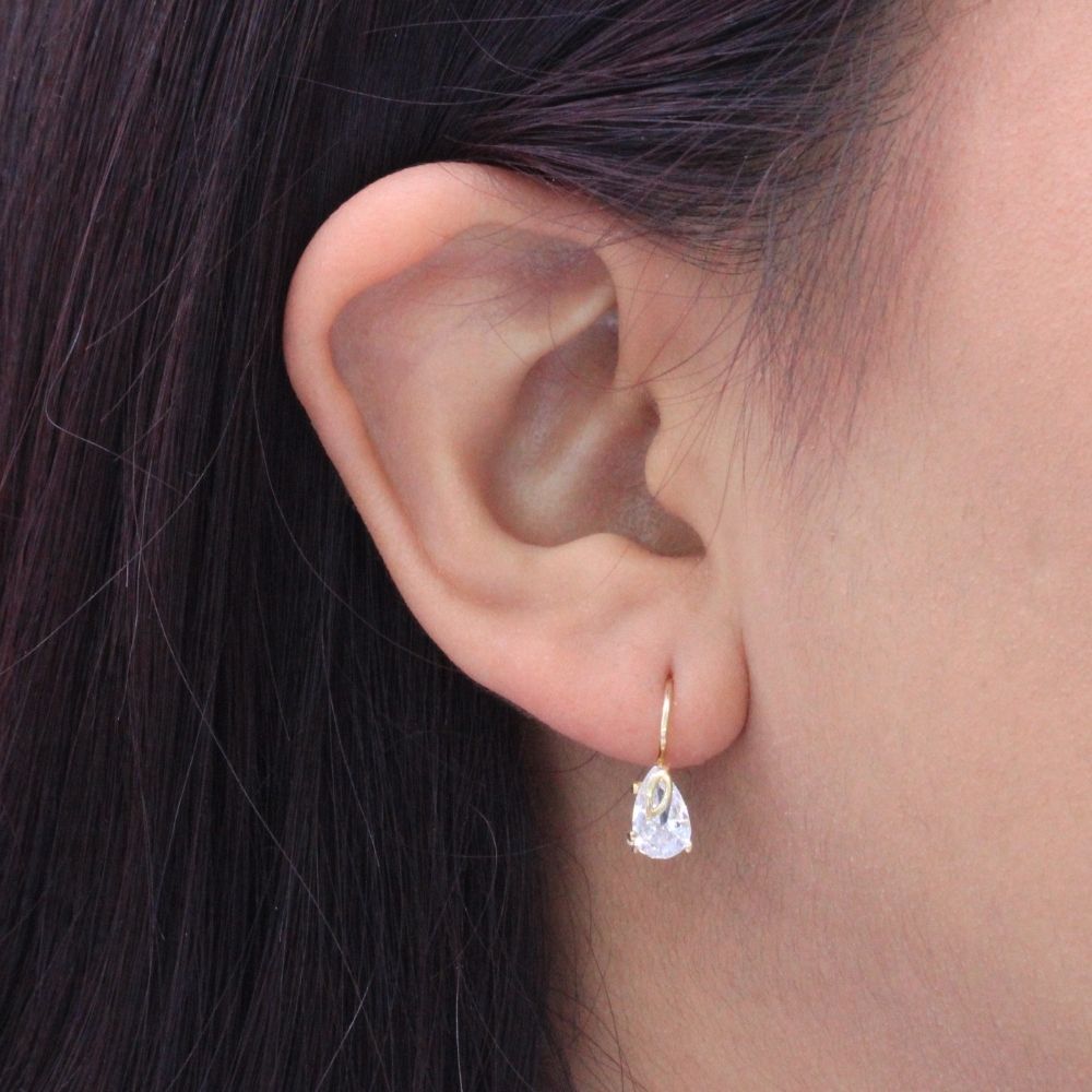 Arete con Broche Arillo de Oro 14k Gota de Zirconia Brillante mod. 9766