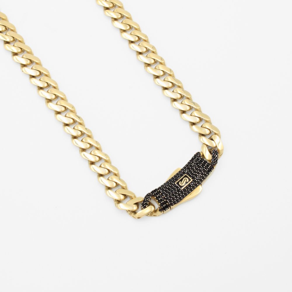 Cadena Monaco Chain 14k Modelo Classic Hueco con Broche Pavé mod. 9025