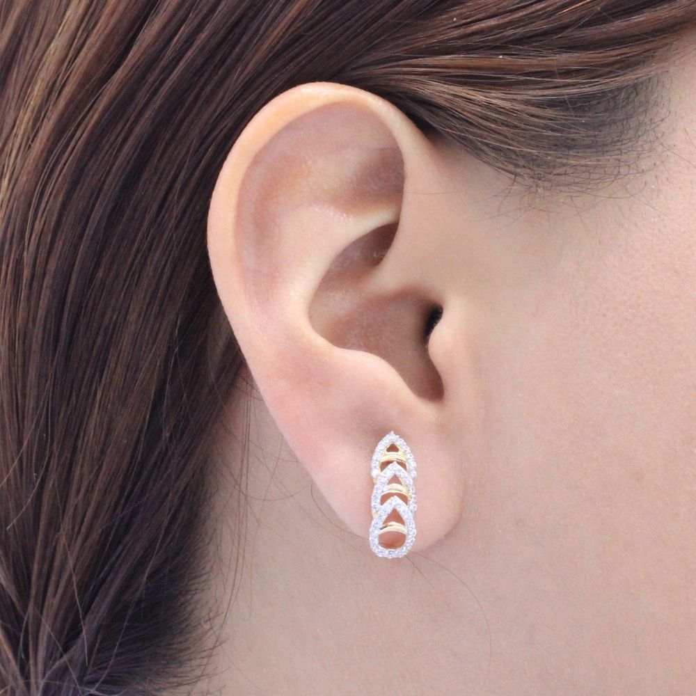 Arete con Broche Patente de Oro 14k Incrustado con Zirconias Finas mod. 9111